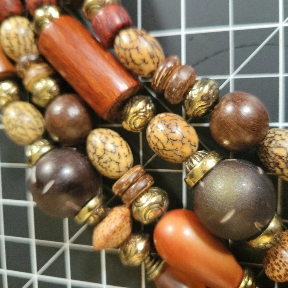 Multicolor Beaded Wood Resin Belt Necklace 38 Inch Adjustable Size EthnoCore